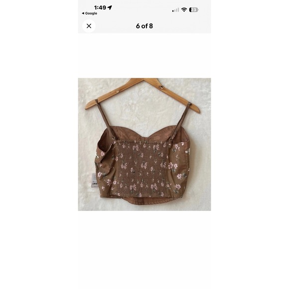 Free People Tank Top Blouse Brown Flowers Size Medium Croptop Elastic - Picture 4 of 10